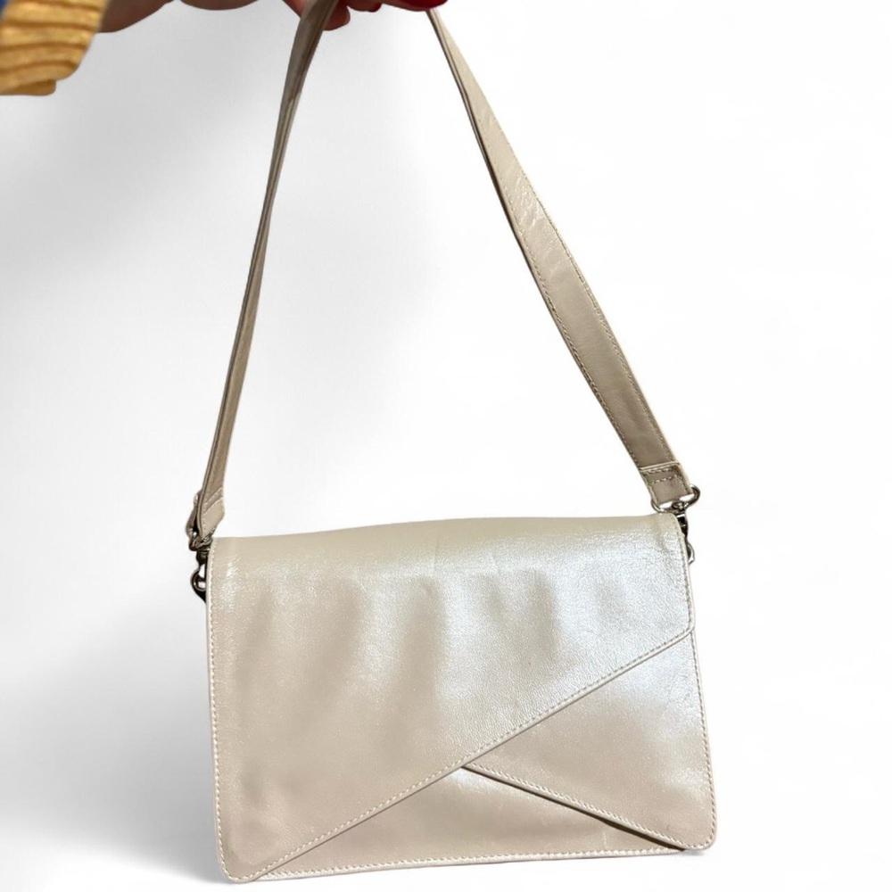 Van Eli Cream/White Shiny Vegan Leather Shoulder Bag